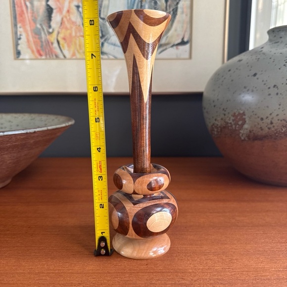 Hand turned wood vase Unique segment vasel Made By Walter L Jones creation 1983 - Picture 8 of 13